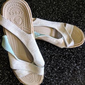 Crocs A-Leigh Linen Nude Wedges